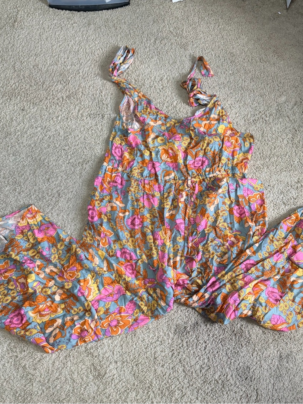 Floral Tie-Strap Jumpsuit in Pink & Orange